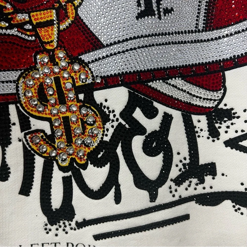Left Point Sweatshirt Money Sneakers Graffiti Rhinestones Y2K 90s Streetwear 3XL